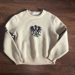 Classic Cream Crewneck Sweater with Black Emblem